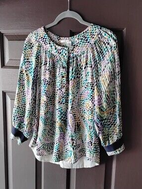 DIANE VON FURSTENBERG SILK MULTICOLOR BLOUSE SIZE 2